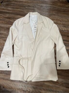 Zara Cream Belted Suit Jacket Blazzer Sport Coat Tie wrap Ecru Size 38 R Mens